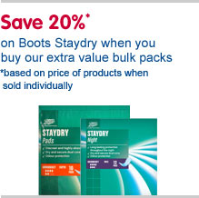 Save twenty per cent on boots staydry extra value bulk packs
